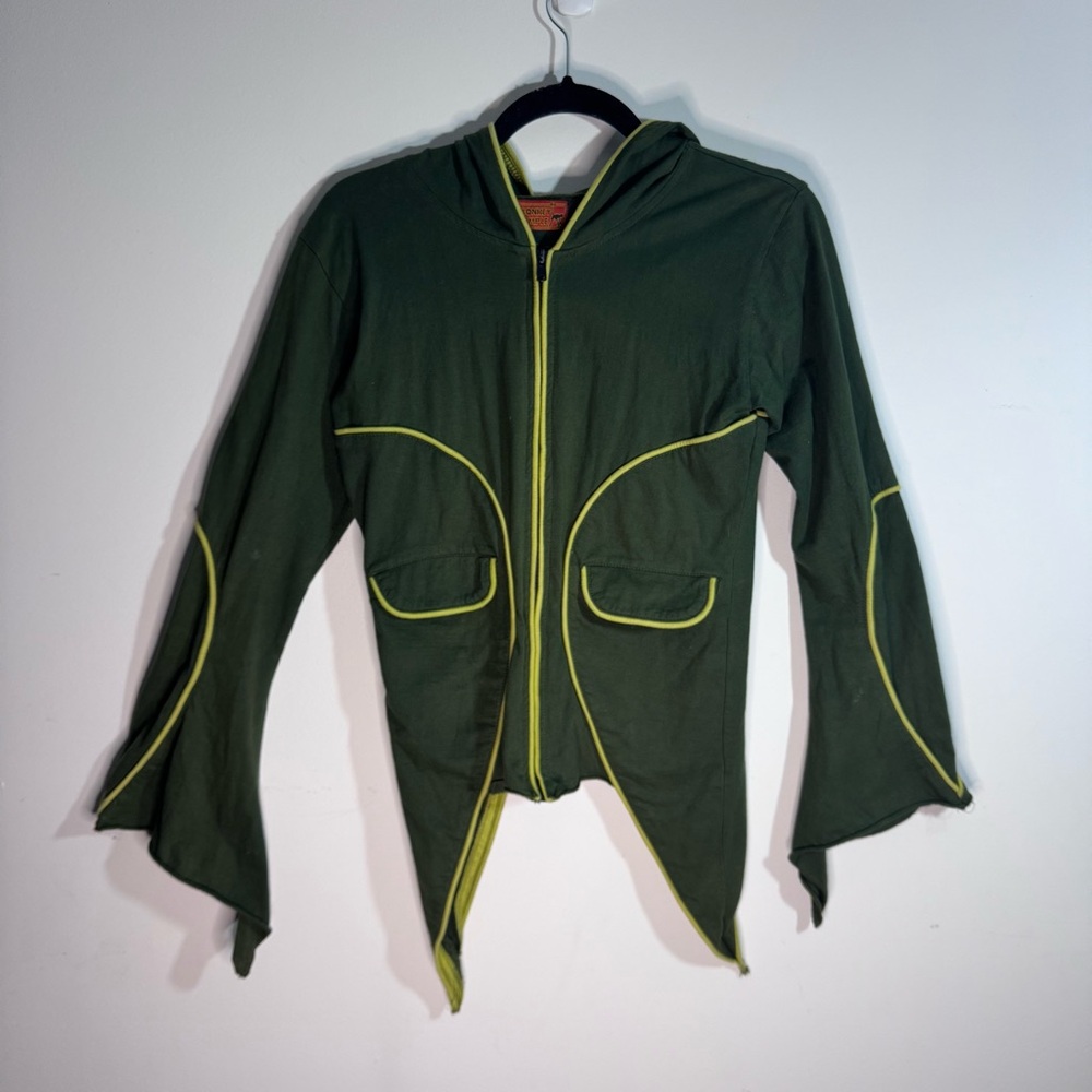 Monkey Temple Elf Pixie Hooded Jacket Green Cotto… - image 1